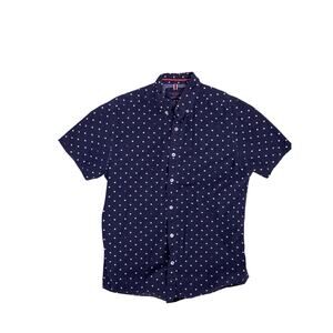 Denim & Flower Patriotic 4th of July Short Sleeve Button Up Mens S navy blue